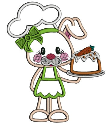Cute Little Bunny Cook Easter Applique Machine Embroidery Design Digitized Pattern