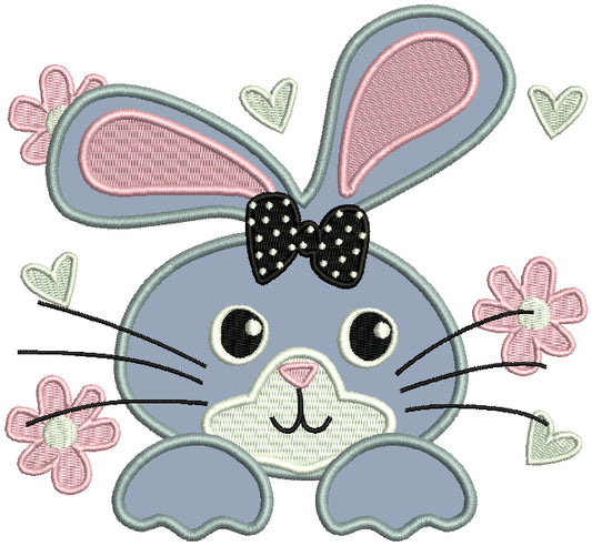 Cute Little Bunny Face With a Bow Applique Machine Embroidery Design Digitized Pattern