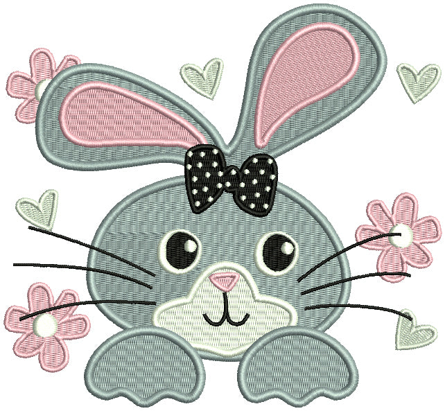 Cute Little Bunny Face With a Bow Filled Machine Embroidery Design Dig ...