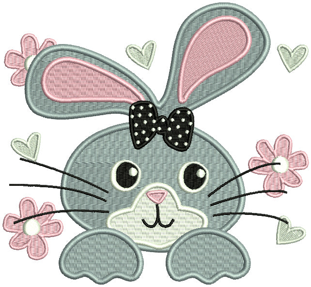 Cute Little Bunny Face With a Bow Filled Machine Embroidery Design Digitized Pattern