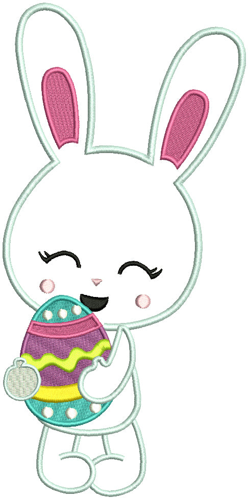 Cute Little Bunny Holding Easter Egg Applique Machine Embroidery Design Digitized Pattern