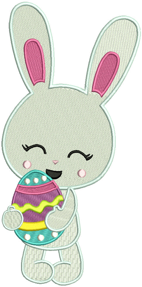 Cute Little Bunny Holding Easter Egg Filled Machine Embroidery Design Digitized Pattern