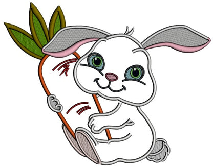 Cute Little Bunny Hugging a Big Carrot Applique Machine Embroidery Design Digitized Pattern