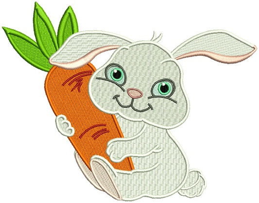 Cute Little Bunny Hugging a Big Carrot Filled Machine Embroidery Design Digitized Pattern