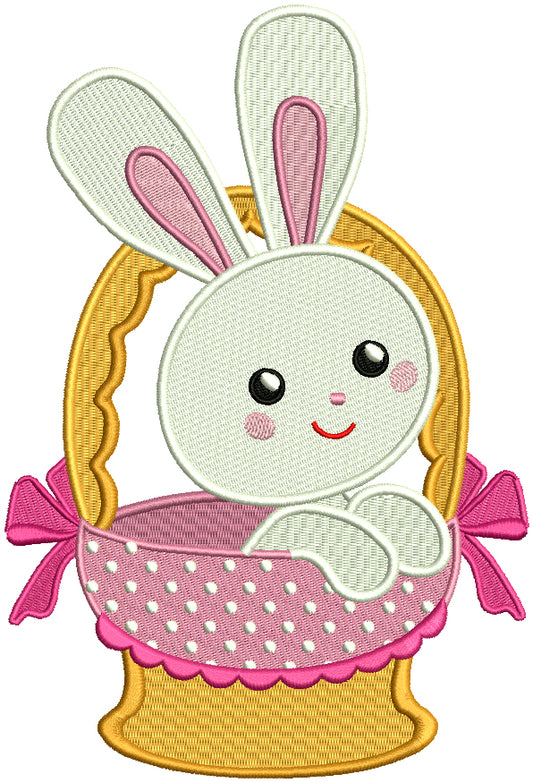 Cute Little Bunny Inside Basket With a Cute Bow Filled Machine Embroidery Design Digitized Pattern