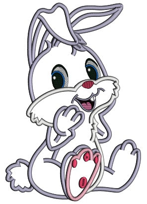 Cute Little Bunny Saying Hello Applique Machine Embroidery Design Digitized Pattern