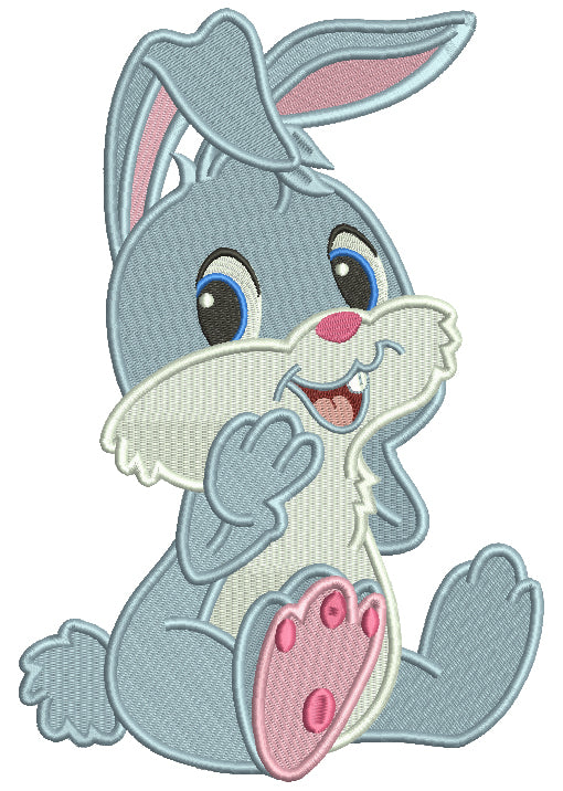 Cute Little Bunny Saying Hello Filled Machine Embroidery Design Digitized Pattern