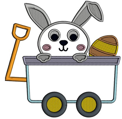Cute Little Bunny Sitting Inside Wagon With an Easter Egg Applique Machine Embroidery Design Digitized Pattern