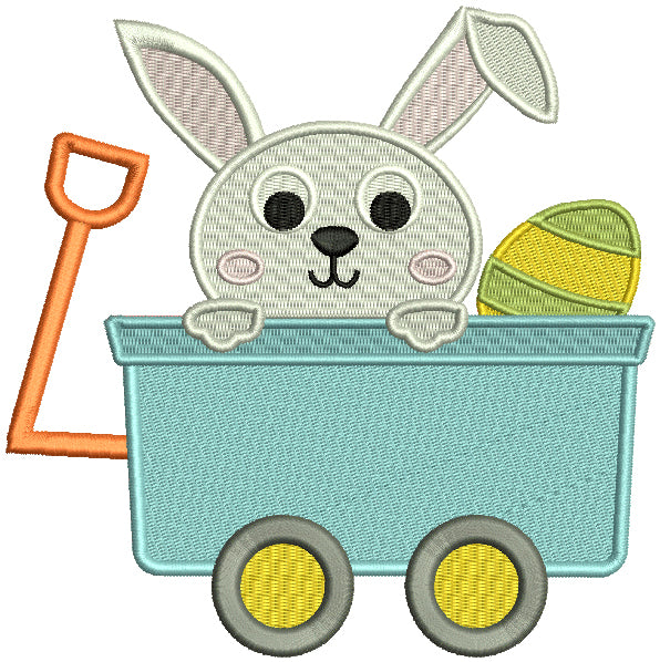 Cute Little Bunny Sitting Inside Wagon With an Easter Egg Filled Machine Embroidery Design Digitized Pattern