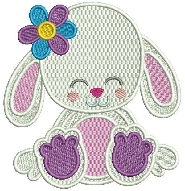 Cute Little Bunny WIth a Flower Summer Filled Machine Embroidery Digitized Design Pattern