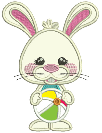 Cute Little Bunny With Beach Ball Applique Machine Embroidery Design Digitized Pattern