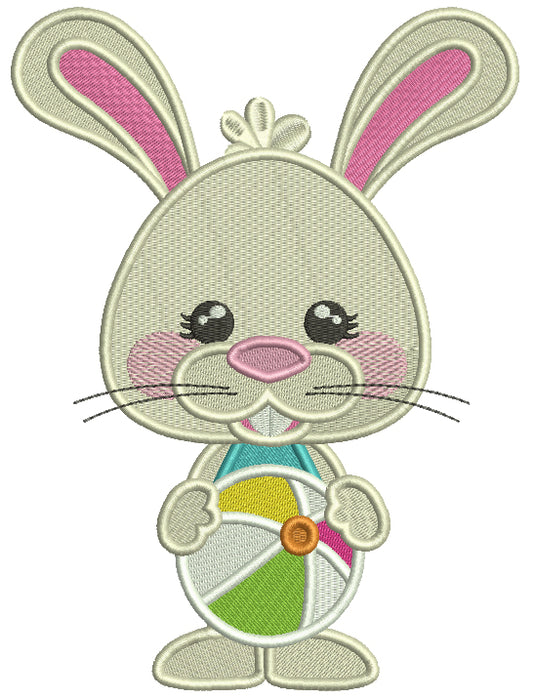 Cute Little Bunny With Beach Ball Filled Machine Embroidery Design Digitized Pattern