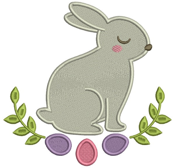 Cute Little Bunny With Easter Eggs Filled Machine Embroidery Design Digitized Pattern