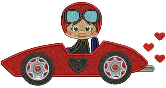 Cute Little Car Racer With Hearts Filled Valentine's Day Machine Embroidery Design Digitized Pattern