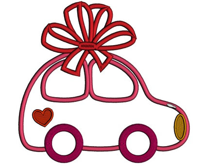 Cute Little Car With a Giant Bow Applique Machine Embroidery Design Digitized Pattern