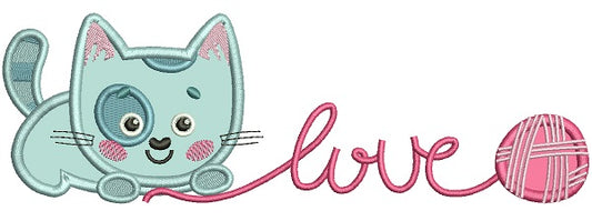 Cute Little Cat Love Applique Machine Embroidery Design Digitized Pattern