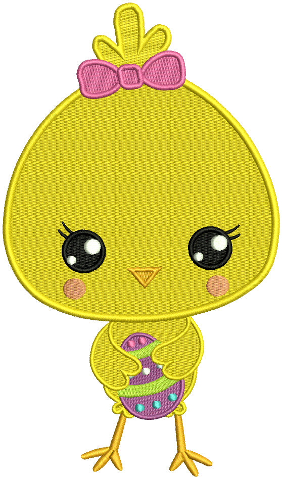 Cute Little Chick Holding an Easter Egg Filled Machine Embroidery Design Digitized Pattern