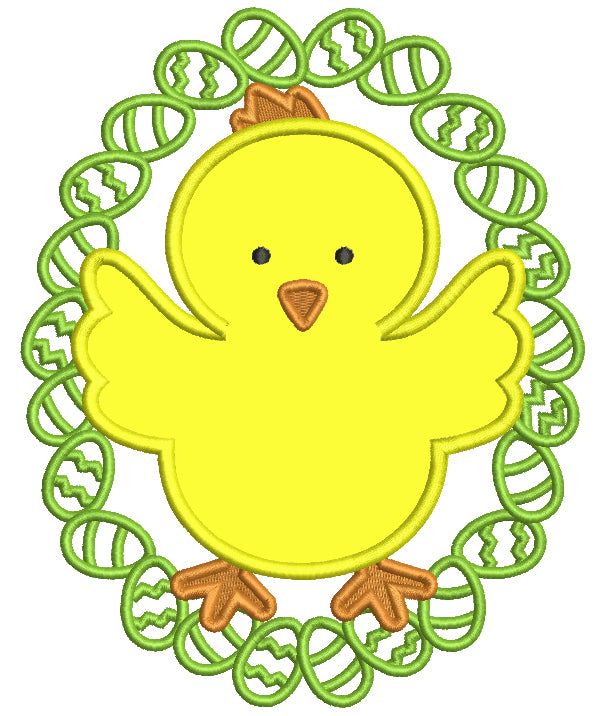 Cute Little Chick Inside Easter Egg Frame Applique Machine Embroidery Design Digitized Pattern