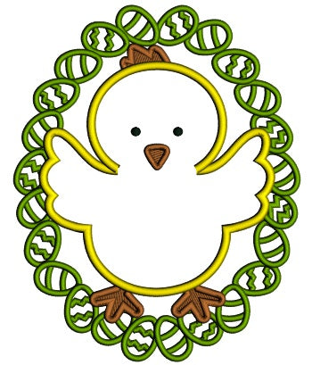 Cute Little Chick Inside Easter Egg Frame Applique Machine Embroidery Design Digitized Pattern