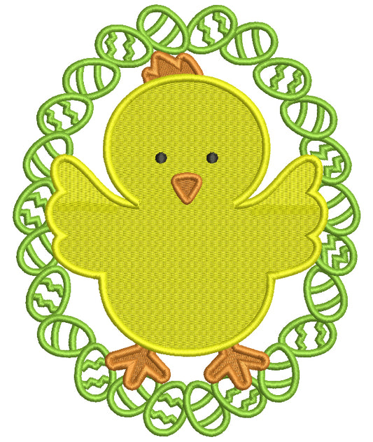 Cute Little Chick Inside Easter Egg Frame Filled Machine Embroidery Design Digitized Pattern