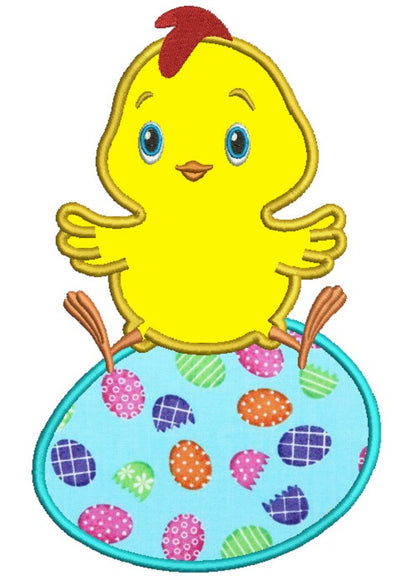 Cute Little Chick Sitting on an Egg Easter Applique Machine Embroidery Design Digitized Pattern