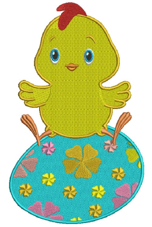 Cute Little Chick Sitting on an Egg Easter Filled Machine Embroidery Design Digitized Pattern