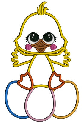 Cute Little Chick With Easter Eggs Applique Machine Embroidery Design Digitized Pattern