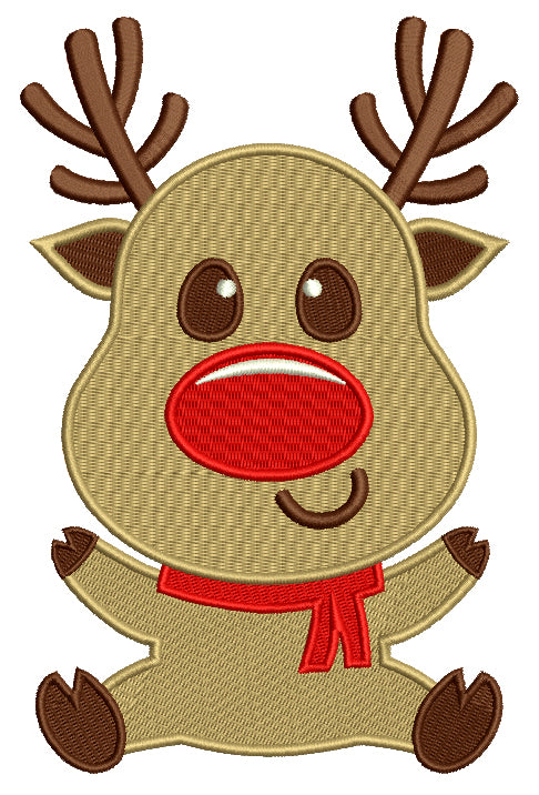 Cute Little Christmas Reindeer Filled Machine Embroidery Design Digitized Pattern