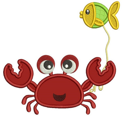 Cute Little Crab Holding a Fish Applique Machine Embroidery Design Digitized Pattern
