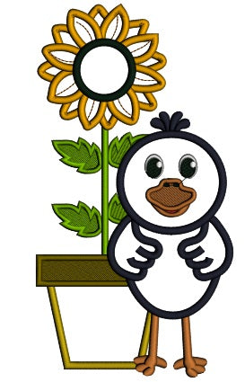 Cute Little Crow With a Sunflower Applique Machine Embroidery Design Digitized Pattern