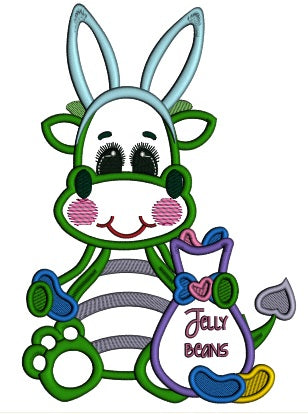Cute Little Dino Holding Bag With Jelly Beans Applique Easter Machine Embroidery Design Digitized Pattern