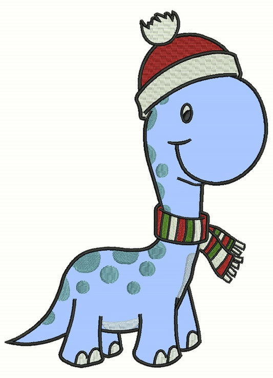 Cute Little Dino Wearing Santa's Hat Christmas Applique Machine Embroidery Design Digitized Pattern