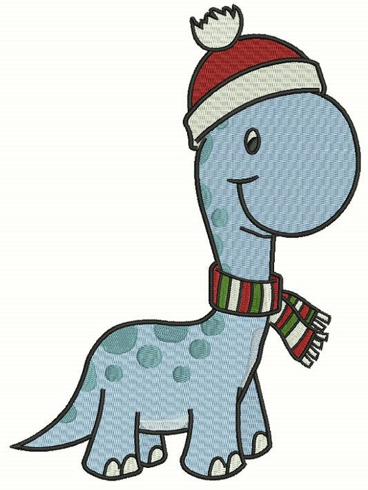Cute Little Dino Wearing Santa's Hat Christmas Filled Machine Embroidery Design Digitized Pattern