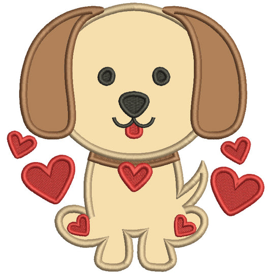 Cute Little Dog With Hearts Valentine's Day Applique Machine Embroidery Design Digitized Pattern