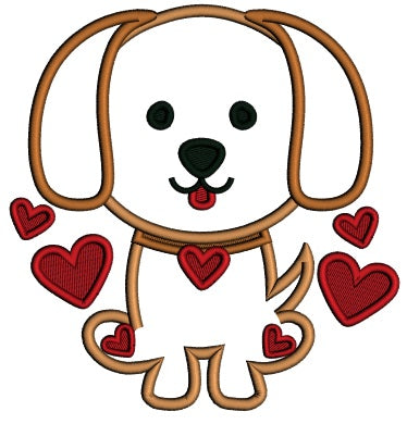 Cute Little Dog With Hearts Valentine's Day Applique Machine Embroidery Design Digitized Pattern