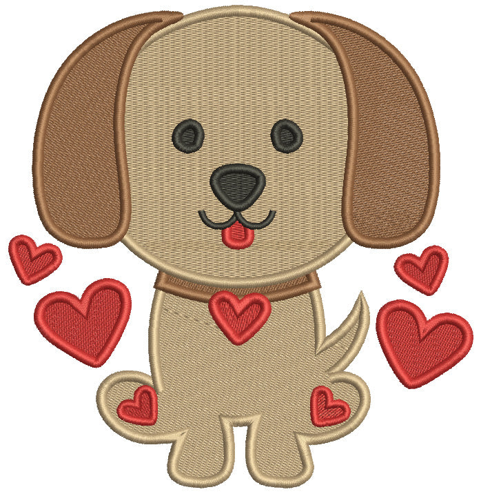 Cute Little Dog With Hearts Valentine's Day Filled Machine Embroidery Design Digitized Pattern
