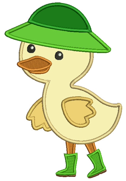 Cute Little Duck Wearing Rain Boots and a Hat Applique Machine Embroidery Design Digitized Pattern