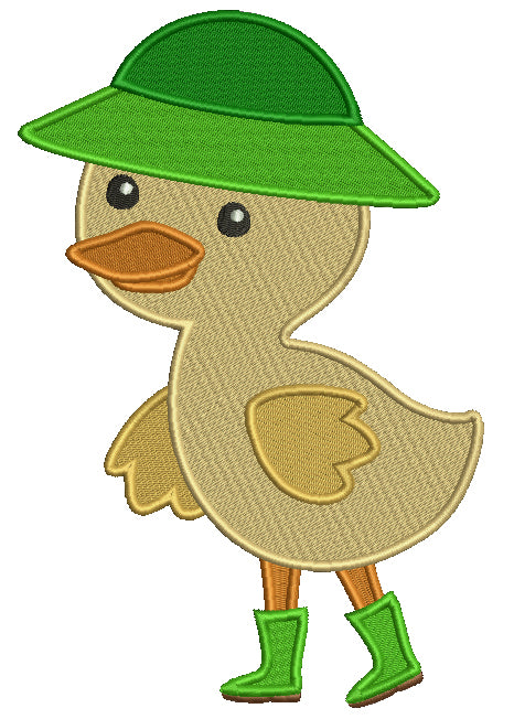 Cute Little Duck Wearing Rain Boots and a Hat Filled Machine Embroidery Design Digitized Pattern