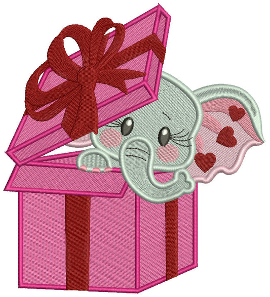 Cute Little Elephant Hiding in a Gift Box Filled Machine Embroidery Design Digitized Pattern
