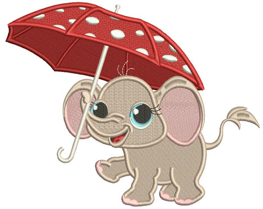 Cute Little Elephant Holding an Umbrella Filled Machine Embroidery Design Digitized Pattern