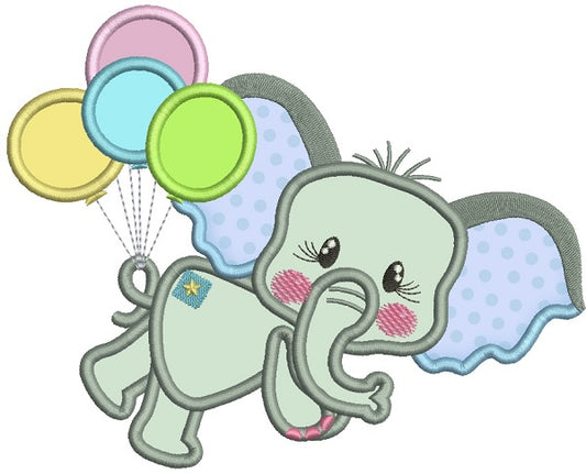 Cute Little Elephant With Balloons On His Tail Applique Birthday Machine Embroidery Design Digitized Pattern