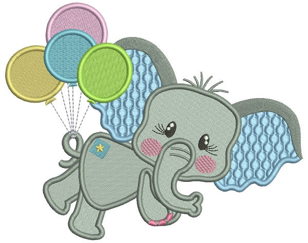 Cute Little Elephant With Balloons On His Tail Filled Birthday Machine Embroidery Design Digitized Pattern