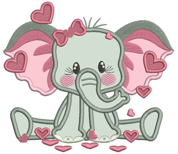 Cute Little Elephant With Lots Of Hearts Applique Valentine's Day Machine Embroidery Design Digitized Pattern