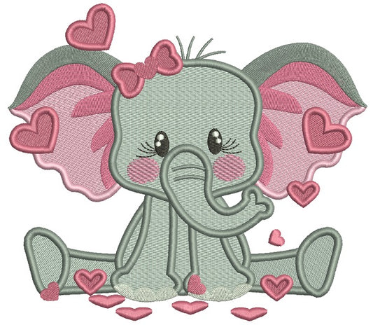 Cute Little Elephant With Lots Of Hearts Filled Valentine's Day Machine Embroidery Design Digitized Pattern