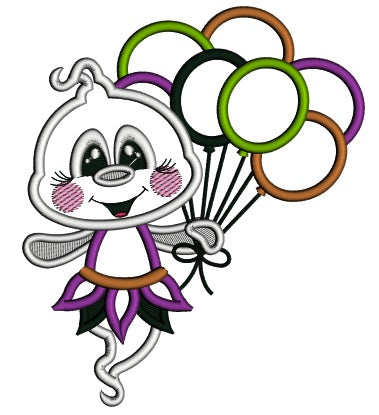 Cute Little Ghost Holding Balloons Halloween Applique Machine Embroidery Design Digitized Pattern