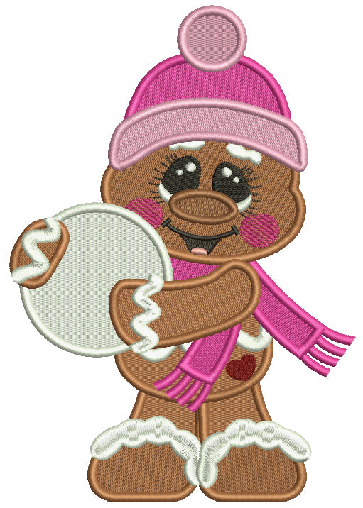 Cute Little Gingerbread Man With Snow Ball Filled Christmas Machine Embroidery Design Digitized Pattern
