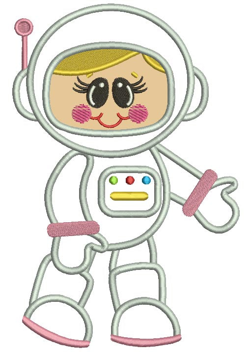 Cute Little Girl Astronaut Applique Machine Embroidery Design Digitized Pattern