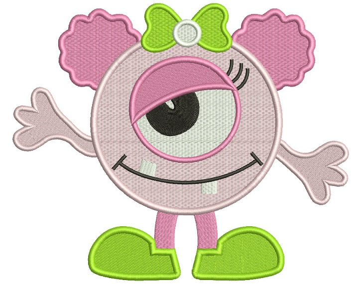 Cute Little Girl Monster Filled Machine Embroidery Digitized Design Pattern