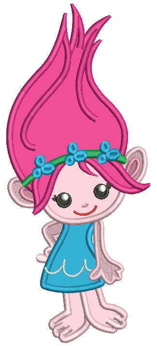 Cute Little Girl Troll Looks Like Poppy From Smurfs Applique Machine Embroidery Design Digitized Pattern