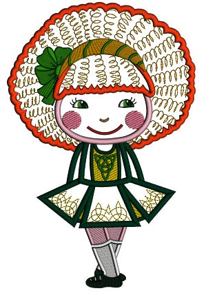 Cute Little Girl With Big Hair St. Patrick's Day Applique Machine Embroidery Design Digitized Pattern